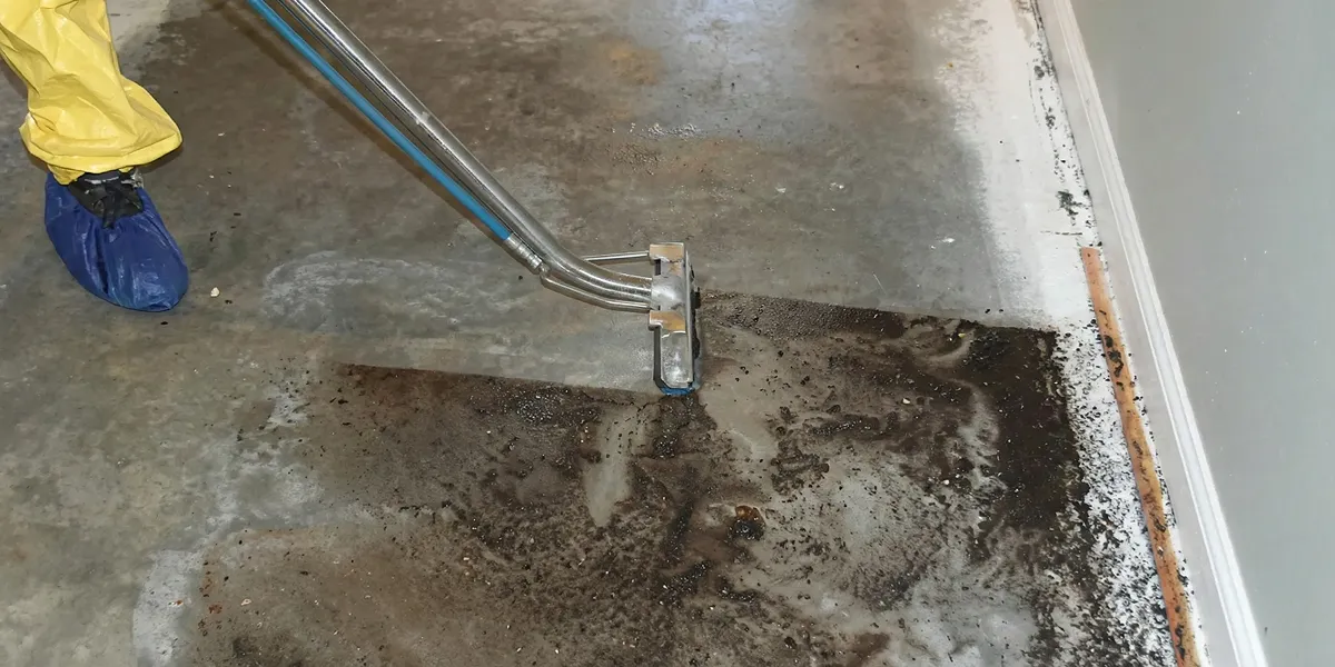 sewage removal technicians extracting contaminated wastewater from a residential floor in St Paul, MN